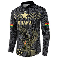 Custom World Football 2026 Ghana Button Sweatshirt Black Stars Rise with Black Adinkra Pattern