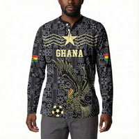 Custom World Football 2026 Ghana Button Sweatshirt Black Stars Rise with Black Adinkra Pattern