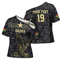 Custom World Football 2026 Ghana Cross Shoulder Shirt Black Stars Rise with Black Adinkra Pattern