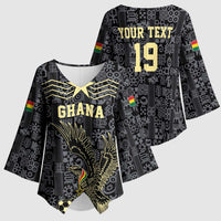 Custom World Football 2026 Ghana Kimono Sleeve Blouse Black Stars Rise with Black Adinkra Pattern