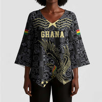 Custom World Football 2026 Ghana Kimono Sleeve Blouse Black Stars Rise with Black Adinkra Pattern