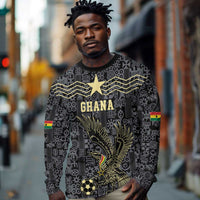 Custom World Football 2026 Ghana Long Sleeve Shirt Black Stars Rise with Black Adinkra Pattern