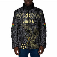 Custom World Football 2026 Ghana Padded Jacket Black Stars Rise with Black Adinkra Pattern