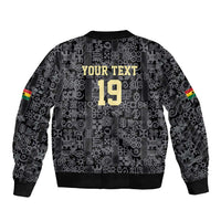 Custom World Football 2026 Ghana Sleeve Zip Bomber Jacket Black Stars Rise with Black Adinkra Pattern