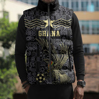 Custom World Football 2026 Ghana Sleeveless Puffer Jacket Black Stars Rise with Black Adinkra Pattern