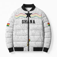 Custom World Football 2026 Ghana Bomber Puffer Jacket Black Stars Rise with White Adinkra Pattern