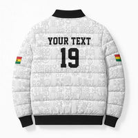 Custom World Football 2026 Ghana Bomber Puffer Jacket Black Stars Rise with White Adinkra Pattern