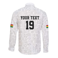 Custom World Football 2026 Ghana Long Sleeve Button Shirt Black Stars Rise with White Adinkra Pattern