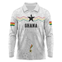 Custom World Football 2026 Ghana Long Sleeve Polo Shirt Black Stars Rise with White Adinkra Pattern