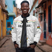 Custom World Football 2026 Ghana Sleeve Zip Bomber Jacket Black Stars Rise with White Adinkra Pattern