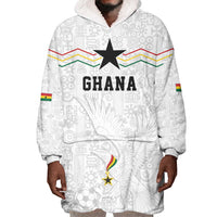 Custom World Football 2026 Ghana Wearable Blanket Hoodie Black Stars Rise with White Adinkra Pattern