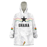 Custom World Football 2026 Ghana Wearable Blanket Hoodie Black Stars Rise with White Adinkra Pattern