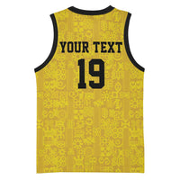 Custom World Football 2026 Ghana Basketball Jersey Black Stars Rise with Yellow Adinkra Pattern