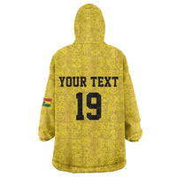 Custom World Football 2026 Ghana Kid Wearable Blanket Hoodie Black Stars Rise with Yellow Adinkra Pattern