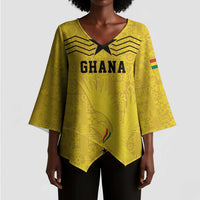 Custom World Football 2026 Ghana Kimono Sleeve Blouse Black Stars Rise with Yellow Adinkra Pattern
