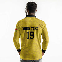 Custom World Football 2026 Ghana Long Sleeve Polo Shirt Black Stars Rise with Yellow Adinkra Pattern