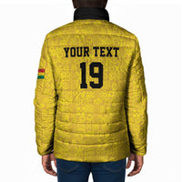Custom World Football 2026 Ghana Padded Jacket Black Stars Rise with Yellow Adinkra Pattern
