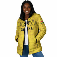 Custom World Football 2026 Ghana Padded Jacket Black Stars Rise with Yellow Adinkra Pattern
