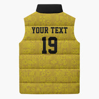 Custom World Football 2026 Ghana Sleeveless Puffer Jacket Black Stars Rise with Yellow Adinkra Pattern
