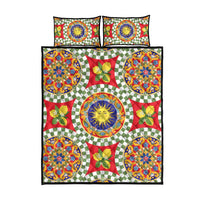Green Sicilian Majolica Lemon Sun Art Quilt Bed Set