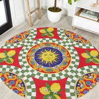 Green Sicilian Majolica Lemon Sun Art Round Carpet