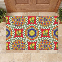 Green Sicilian Majolica Lemon Sun Art Rubber Doormat