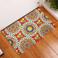 Green Sicilian Majolica Lemon Sun Art Rubber Doormat