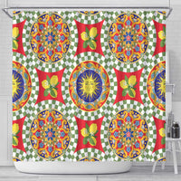 Green Sicilian Majolica Lemon Sun Art Shower Curtain