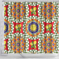 Green Sicilian Majolica Lemon Sun Art Shower Curtain
