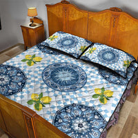 Blue Sicilian Majolica Lemon Sun Art Quilt Bed Set