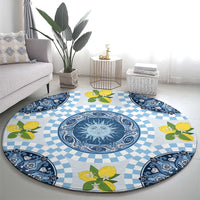 Blue Sicilian Majolica Lemon Sun Art Round Carpet