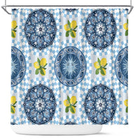 Blue Sicilian Majolica Lemon Sun Art Shower Curtain