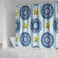Blue Sicilian Majolica Lemon Sun Art Shower Curtain