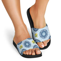 Blue Sicilian Majolica Lemon Sun Art Slide Sandals
