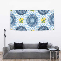 Blue Sicilian Majolica Lemon Sun Art Tapestry