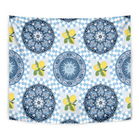 Blue Sicilian Majolica Lemon Sun Art Tapestry