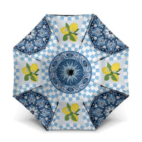 Blue Sicilian Majolica Lemon Sun Art Umbrella