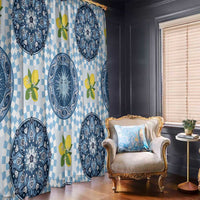 Blue Sicilian Majolica Lemon Sun Art Window Curtain