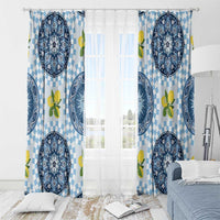 Blue Sicilian Majolica Lemon Sun Art Window Curtain