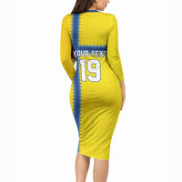 Custom World Football 2026 Sweden Long Sleeve Bodycon Dress Go Blagult Viking Glory