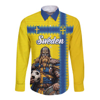 Custom World Football 2026 Sweden Long Sleeve Button Shirt Go Blagult Viking Glory