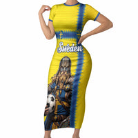 Custom World Football 2026 Sweden Short Sleeve Bodycon Dress Go Blagult Viking Glory