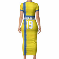 Custom World Football 2026 Sweden Short Sleeve Bodycon Dress Go Blagult Viking Glory
