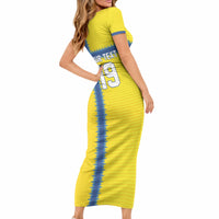 Custom World Football 2026 Sweden Short Sleeve Bodycon Dress Go Blagult Viking Glory LT19