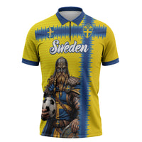 Custom World Football 2026 Sweden Zipper Polo Shirt Go Blagult Viking Glory