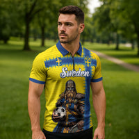 Custom World Football 2026 Sweden Zipper Polo Shirt Go Blagult Viking Glory