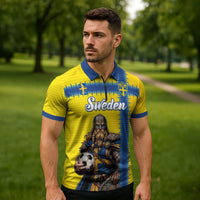 Custom World Football 2026 Sweden Zipper Polo Shirt Go Blagult Viking Glory