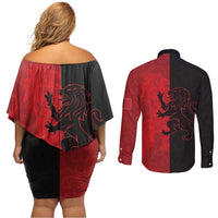 Italy Aosta Valley Couples Matching Off Shoulder Short Dress and Long Sleeve Button Shirt Emblem With Flag Style LT19