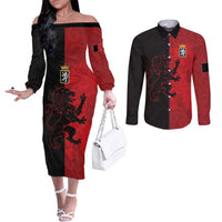 Italy Aosta Valley Couples Matching Off The Shoulder Long Sleeve Dress and Long Sleeve Button Shirt Emblem With Flag Style LT19