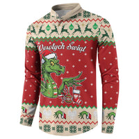 Poland Dinosaur Christmas Button Sweatshirt Polish Smok Wawelski Wesołych Swiat - Wonder Print Shop